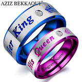 King Queen Couple Rings Titanium Steel with Crown Engraving