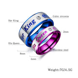 King Queen Couple Rings Titanium Steel with Crown Engraving
