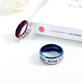 King Queen Couple Rings Titanium Steel with Crown Engraving