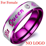 King Queen Couple Rings Titanium Steel with Crown Engraving