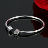 Clear Crystal Heart Charm Bracelet Cuff Bangle for Women
