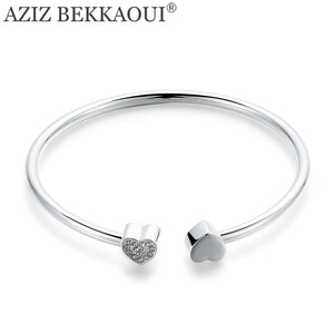 Clear Crystal Heart Charm Bracelet Cuff Bangle for Women