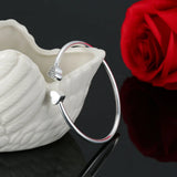 Clear Crystal Heart Charm Bracelet Cuff Bangle for Women