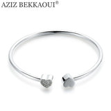 Clear Crystal Heart Charm Bracelet Cuff Bangle for Women
