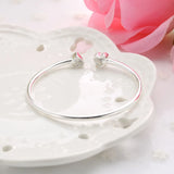 Clear Crystal Heart Charm Bracelet Cuff Bangle for Women