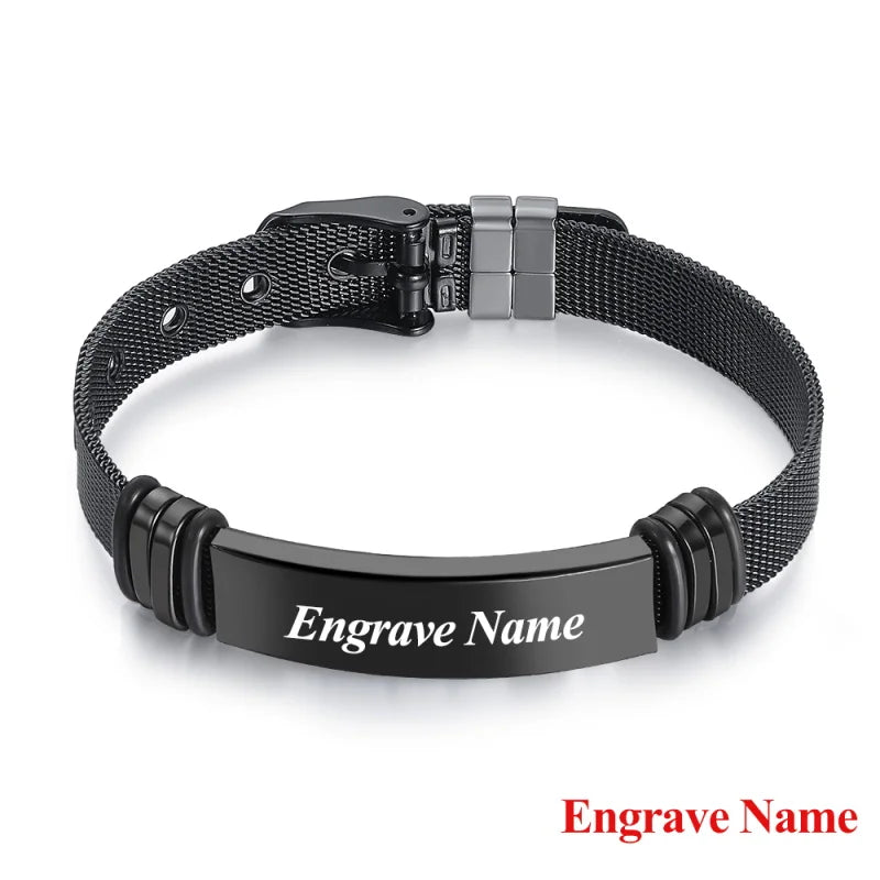 Men's Personalized Engrave Steel Bracelet Inspirational Wristband
