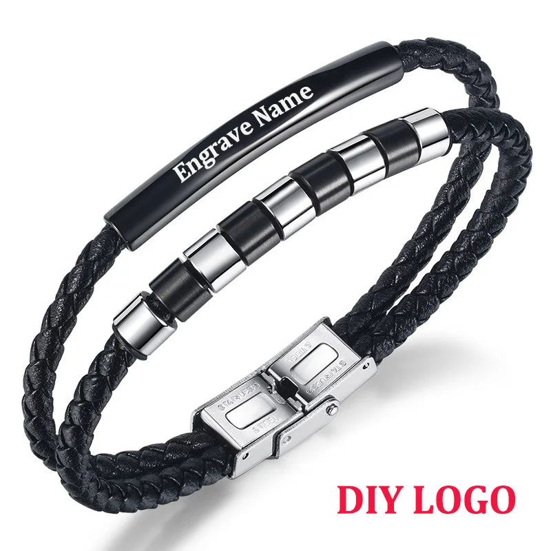 Personalized Engrave Logo Name Bracelet Stainless Steel for Men