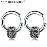Men's Punk Gothic Round Hoop Earrings, Silver Jewelry