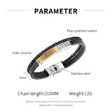 Customizable Stainless Steel Leather Bracelet With Diamond