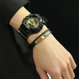 Customizable Stainless Steel Leather Bracelet With Diamond