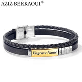 Customizable Stainless Steel Leather Bracelet With Diamond