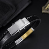 Customizable Stainless Steel Leather Bracelet With Diamond