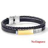 Customizable Stainless Steel Leather Bracelet With Diamond
