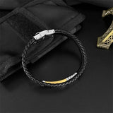 Customizable Stainless Steel Leather Bracelet With Diamond