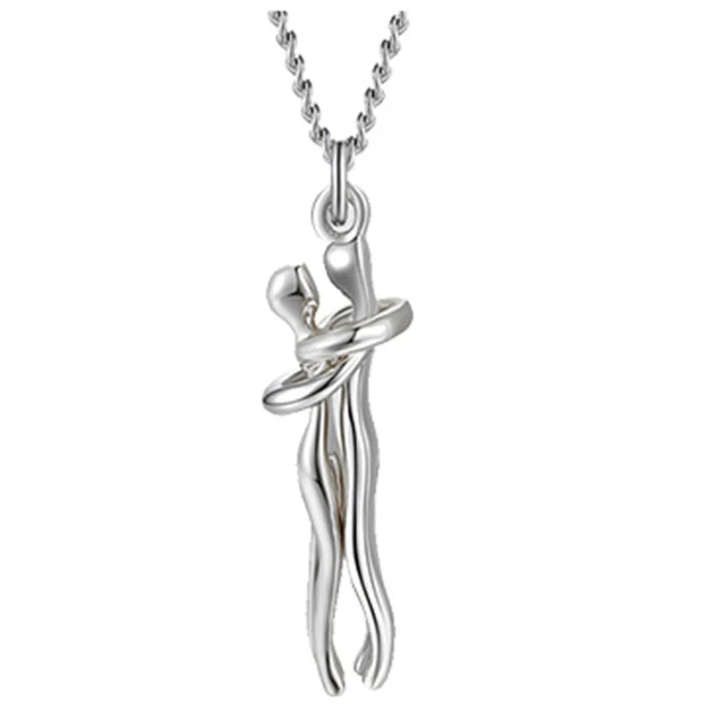 Stainless Steel Couple Hugging Pendant Necklace Kiss Hug Necklace