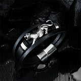 Leopard Leather Bracelet Magnetic Buckle Vintage Style