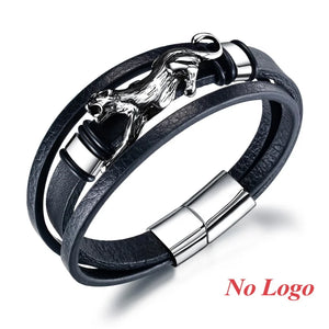 Leopard Leather Bracelet Magnetic Buckle Vintage Style