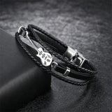 Stainless Steel Guitar Bracelet Logo Leather Bangle for Men