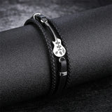 Stainless Steel Guitar Bracelet Logo Leather Bangle for Men