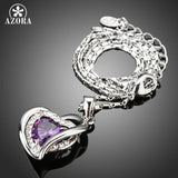 Romantic Purple CZ Heart Pendant Necklace Gift