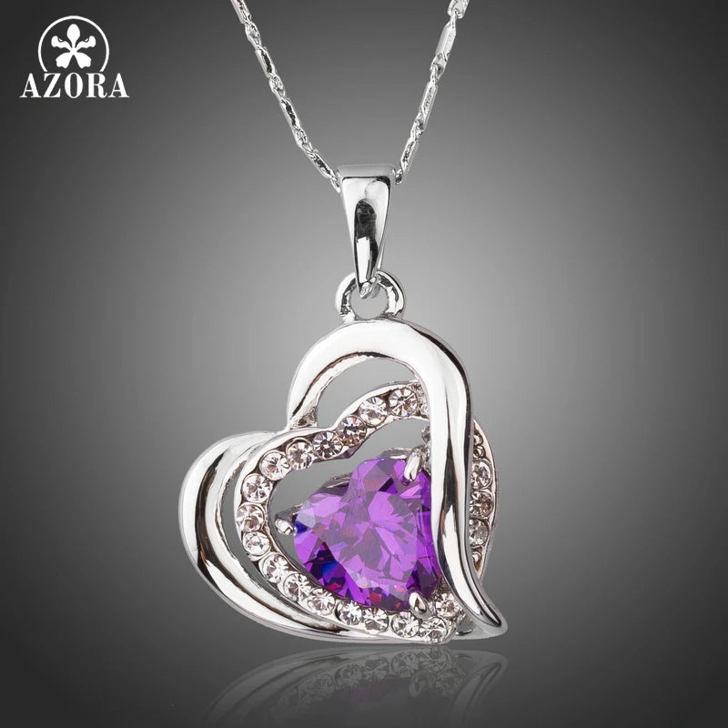 Romantic Purple CZ Heart Pendant Necklace Gift