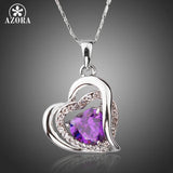 Romantic Purple CZ Heart Pendant Necklace Gift