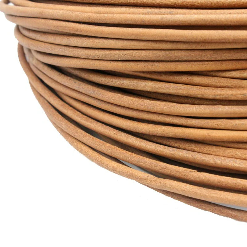 5 Yards 3mm Round Real Cow Hide Natural Leather Cord Coated Strap RLG3M74
