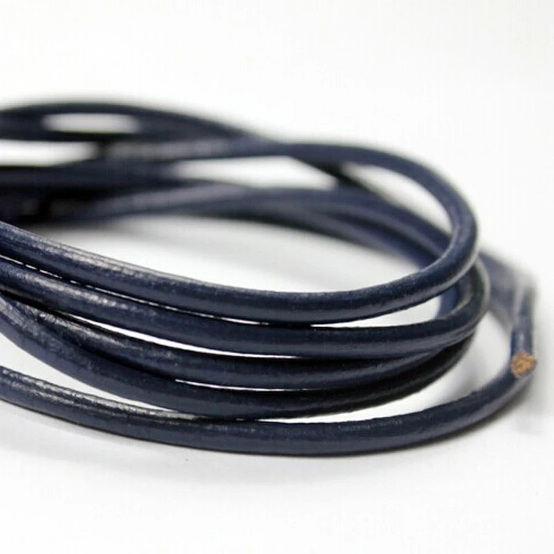 3mm Round Navy Leather Cord 5 Yards for DIY Bracelet Jewelry