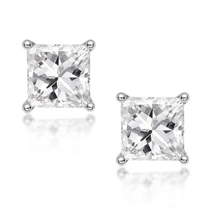 925 Silver 3-10mm Princess Cut Stud Earrings Party Fine Jewelry