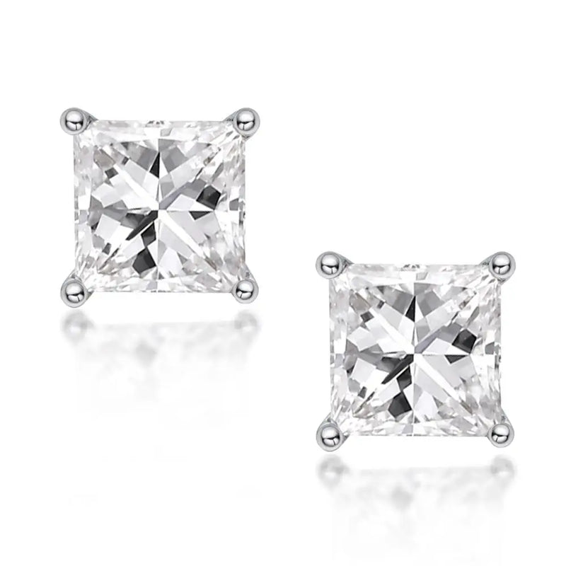 925 Silver 3-10mm Princess Cut Stud Earrings Party Fine Jewelry