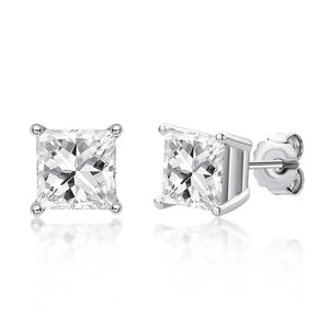 925 Silver 3-10mm Princess Cut Stud Earrings Party Fine Jewelry