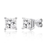 925 Silver 3-10mm Princess Cut Stud Earrings Party Fine Jewelry
