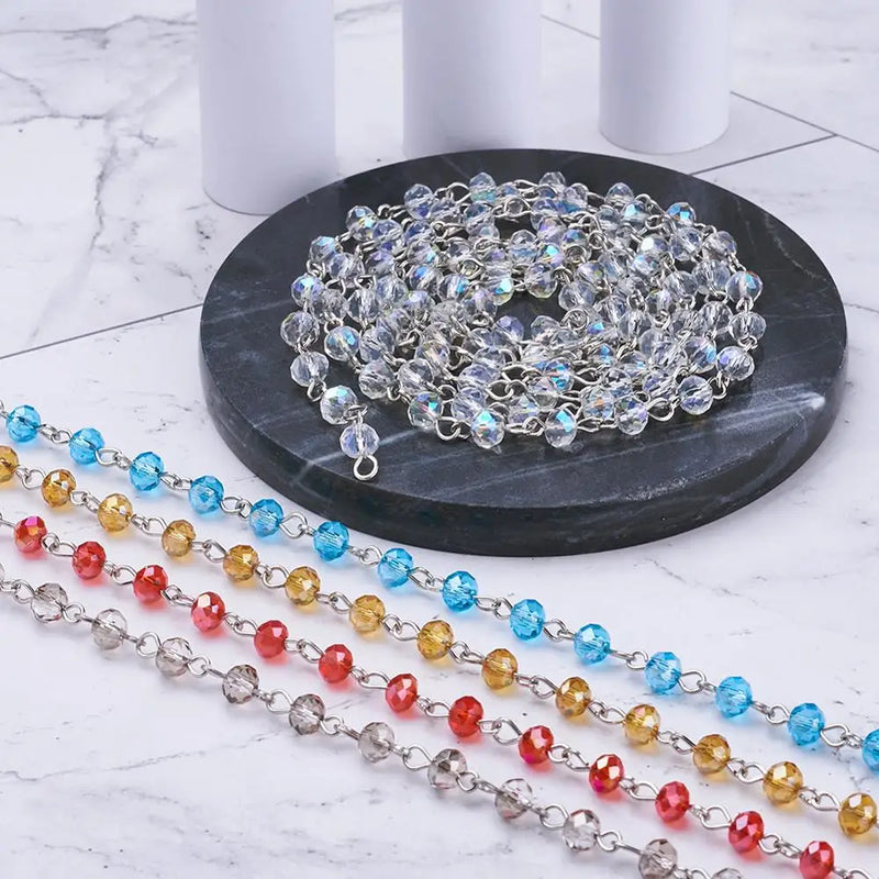 Abacus Glass Beads Platinum Chains 6x4mm 1m/Strands