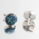 Abalone Scallop Silver Plated Cufflinks Set