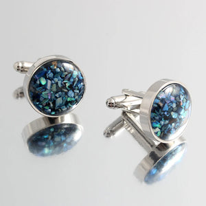 Abalone Scallop Silver Plated Cufflinks Set