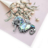 Abalone Shell Pendant Necklace Alloy Seahorse Shape with Leather Rope