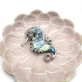 Abalone Shell Pendant Necklace Alloy Seahorse Shape with Leather Rope
