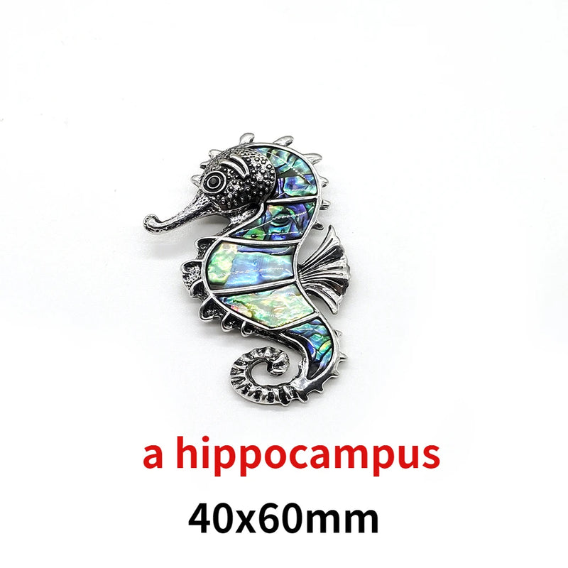 Abalone Shell Pendant Necklace Alloy Seahorse Shape with Leather Rope