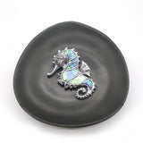 Abalone Shell Pendant Necklace Alloy Seahorse Shape with Leather Rope