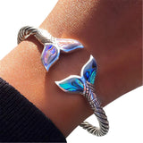 Abalone Shell Mermaid Tail Bangle Bracelet Adjustable Hand Chain EIG88
