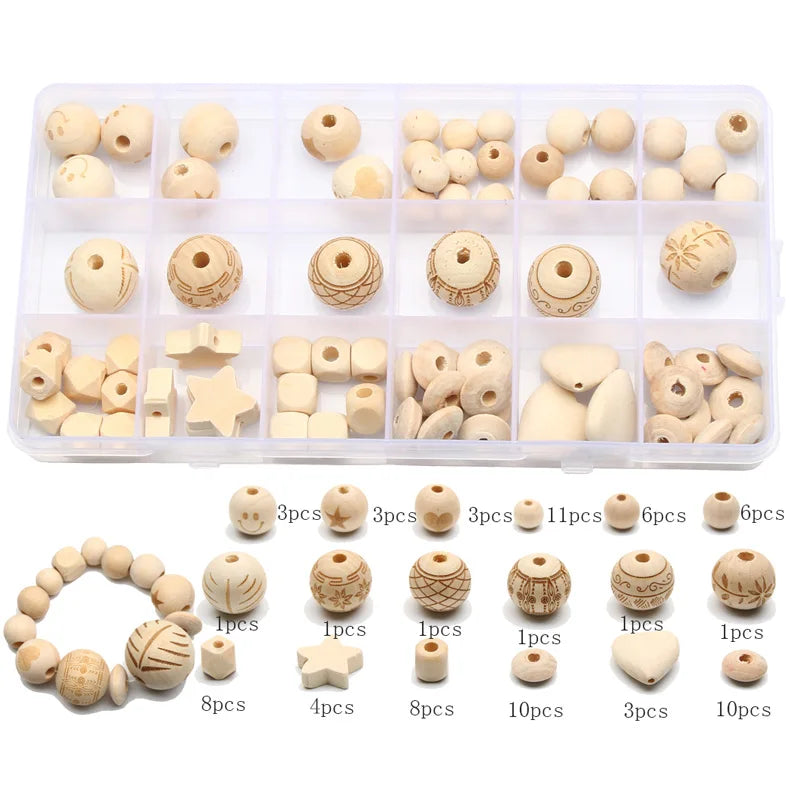 290pcs Animal Colored Wooden Beads Set for Jewelry Making