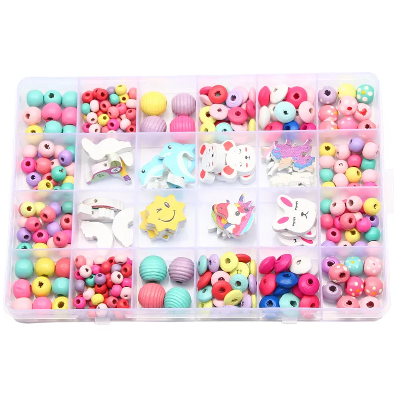 290pcs Animal Colored Wooden Beads Set for Jewelry Making