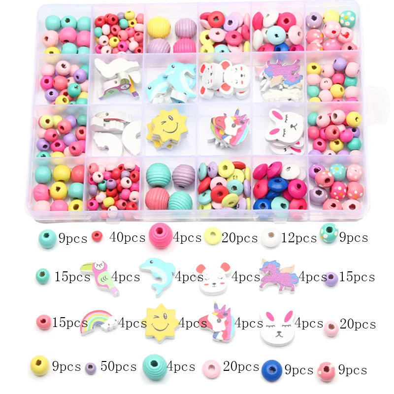 290pcs Animal Colored Wooden Beads Set for Jewelry Making