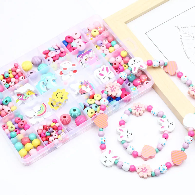 290pcs Animal Colored Wooden Beads Set for Jewelry Making