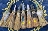 Wiccan Raw Crystal Moon Accessories Feather Broom Witch Altar Decor