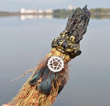 Wiccan Raw Crystal Moon Accessories Feather Broom Witch Altar Decor