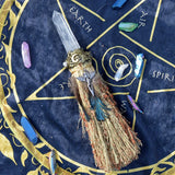 Wiccan Raw Crystal Moon Accessories Feather Broom Witch Altar Decor