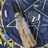 Wiccan Raw Crystal Moon Accessories Feather Broom Witch Altar Decor