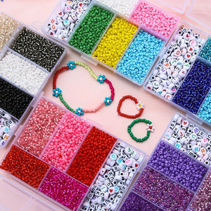 3500pcs Box Glass Rice Beads Letter Beads String Beads DIY Necklace Bracelet