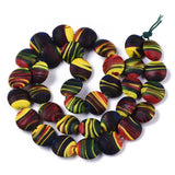 35pcs Frosted Stripe Lampwork Beads Flat Round Loose Beads DIY Jewelry Making